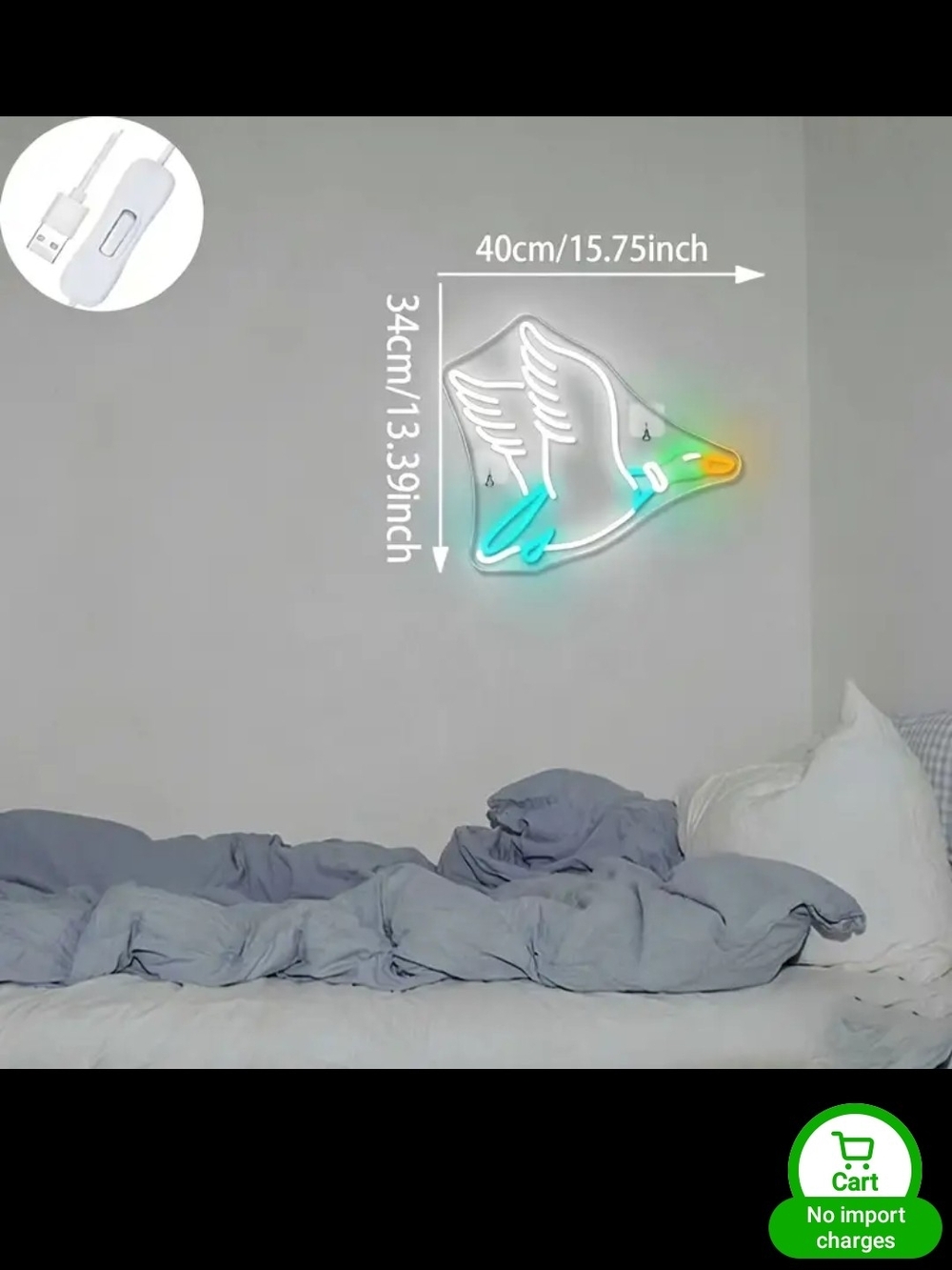 Neon Flying Duck Wall Sign - Multicolor - Picture 2 of 5
